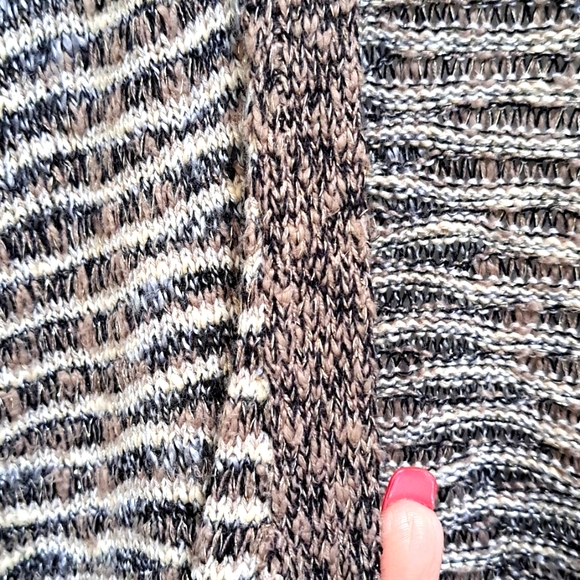 Style & Co Tan,black & cream gold Shimmer Fringe Sweater Cardigan. Size Medium - Picture 6 of 11
